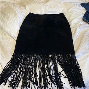 Black suede leather fringe skirt